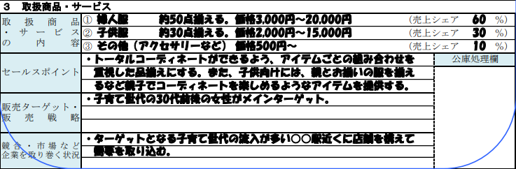 事業計画書の取扱商品・サービス